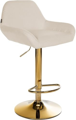 CLP Barhocker Braga Stoffbezug mit Goldgestell I höhenverstellbar und 360 drehbar I moderner Barstuhl mit Fußstütze für Küche und Bar | Farbe Creme