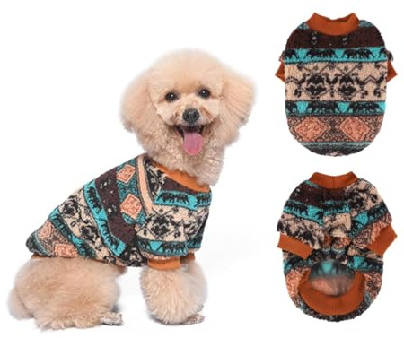 Yoolhamy Hundepullover für Kleine Hunde, Fleece Hunde Pullover, Winter Hundepulli, Ethnische Boho Winterkleidung Weich und warm Pullover Hund Thermische Welpen Dog Sweater (Brown, L)