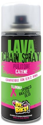 DR. BIKE Lava Chain Spray 400 ml. Pulitore Catena. Detergente compatibile con catene con O X Z Ring. Elimina sporco, grasso, olio. Spray detergente moto. Pulisci catena moto. Anti corrosione.