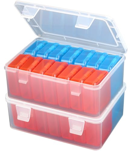 Mathtoxyz Small Bead Organizers(Red, Blue), 30 Pieces Plastic Storage Cases Mini Clear Bead Storage Containers Transparent Boxes with Hinged Lid and Rectangle Clear Craft Supply Case