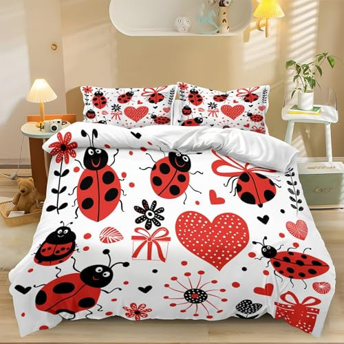 Copripiumino Insetti Regalo A Forma Di Cuore 260 cm x 220 cm Colorato, Copripiumini Accoglienti Con Chiusura A Cerniera, Set Di Biancheria Da Letto Con Stampa 3 Pezzi Per Bambini Adolescenti Adulti