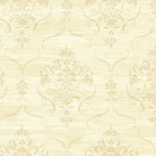 Josette Classical Damask Cream Wallpaper - Classic Traditional Metallic Acrylic Coated Stylish Feature Wall