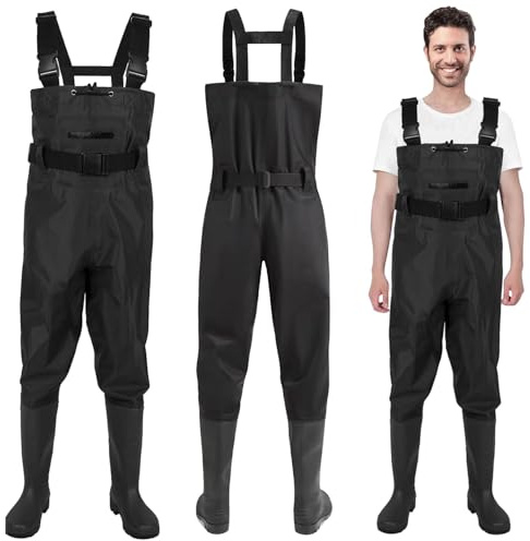 Shengruili Wathose Herren Damen,Anglerhose Wasserdicht mit Stiefel,Wathose mit Verstellbarer Riemen,Atmungsaktive Wasserdicht Watthosen für Baustellen, Angeln, Bauernhöfe