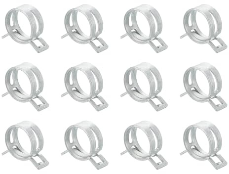 Sourcingmap 12Pcs Spring Band Type Action Fuel/Silicone Vacuum Hose Pipe Clamp, 25mm Low-Pressure Air Spring Hose Clip Clamp for Automotive Oil Pipe Water Pipe, Silver