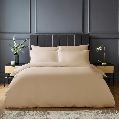 Silentnight Pure Cotton Duvet Set - Luxurious Cool Soft Touch 200 Thread Count - Button Fastening - Breathable 100% Cotton Quilt Cover + Pillowcase Bed Set - Machine Washable, Beige Natural, Double