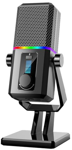 ANTOVSO Computer Gaming Mic Desktop Microphone With LED Light 14mm Large Mic Head For Streaming Podcasting Insert And Play