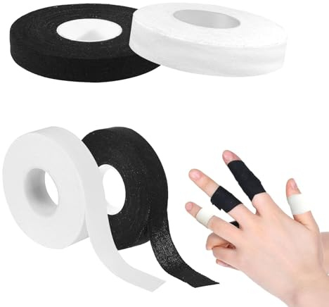4 Rollen Fingertape, 2*Sport Tapes Weiß+2*Sporttape Schwarz, 1.5cm*10m Hautfreundliches Sporttape, Extra Stark Climbing Tape, Wasserfeste Finger Tape, Fingertape Sport für Fußball, Klettern, Handball