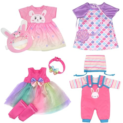 Set di vestiti per bambole con cappotto, fascia e calze per bambole da 28 a 34 cm, 4 confezioni