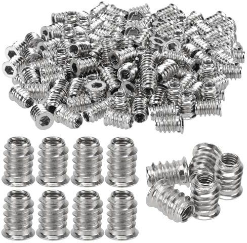 CHUIFAI 200 Stück Edelstahl Einschraubmutter M6 x 15mm, Gewindeeinsatz Holz M6 Einschraubmuttern Hex Innensechskant Gewindeeinsatz für Holzmöbel