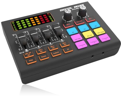 X10 Gaming Audio Mixer,3000mAh Audio Interface for PC Podcast Streaming Sound Board XLR Mic Input 2 48V Phantom Power Voice Changer Live Sound Card with DJ Mixer Effects(Black)