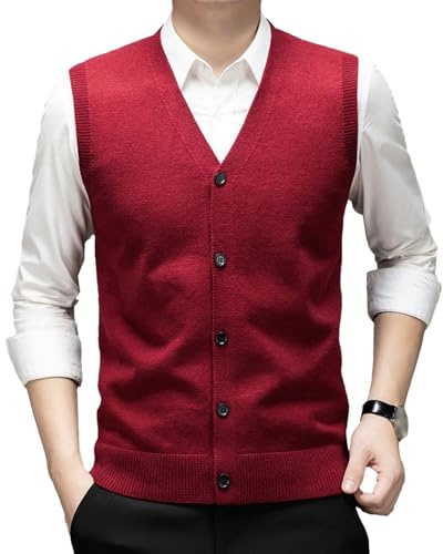 Suéter de Punto para Hombre, Chaleco sin Mangas con Botones, Cuello en V, Informal, Ajustado, Ligero, para otoño, Rojo, Talla 4XL
