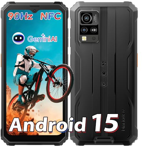 Blackview BV4800 SE Android 15 Téléphone Incassable, 4G Ruggedisé Débloqué 12GB+64GB/2To, 285g&13.5mm,Écran 6.56'' 90Hz/NFC/GPS/16MP IA/3 Slot/IP69K Résistant à l'eau et, 2Ans Garantie