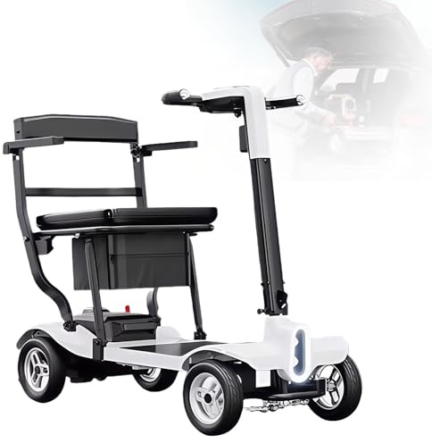 Reisescooter, Sport-Elektromobil, Komfortables Und Faltbares Design, 20 Km Reichweite, 4-Rad-Elektrorollstuhl Mit LED-Scheinwerfer, Ideal Für Senioren Und Menschen Mit Behinderung White,40A
