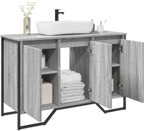 LLEZKBR Möbelsets Badmöbel Sets Badezimmer Waschbecken Schrank Grau Sonoma 91x35x60cm Holzwerkstoff