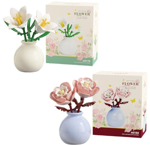Mini Fleurs Blocs de Construction, 2PCS Blocs de Fleurs Jouets, Blocs de Construction Fleurs Artificielles, Bloc de Construction Fleurs et Plantes, DIY Bâtiment Bloc Jouet, de Cadeau D'anniversaire
