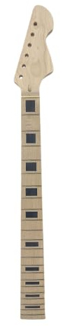 Foyarinal Electric Guitar Neck Baritone 22 Fret 27 Inch Scale, Maple Neck and Fretboard with Black Block Inlay, Unfinished C-Shape for DIY Builds & Replacements