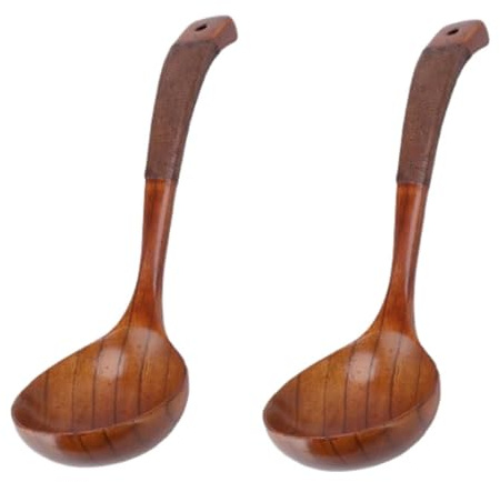 Mestolo in legno, 2 pezzi Cucchiaio da zuppa giapponese con manico lungo curvo Cucchiai da Cucinas rotondi grandi Mestolo da zuppa in legno per uso Cucinas (Tipo 1)