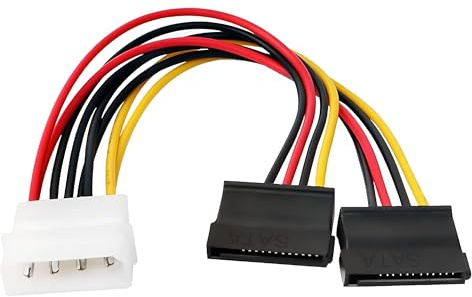 AYMBH 4 Pin Molex to Dual SATA Power Cable Splitter 20cm Y Adapter, LP4 to 2x 15 Pin SATA Converter Lead for HDD SSD DVD Drives, PC Power Supply Extension Cable, Easy Install