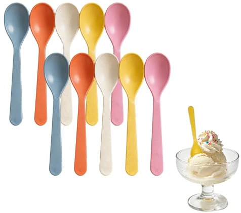 10Pcs Plastic Spoons,14cm Short Handled Hard Teaspoons Ice Cream Spoons | BPA Free Colorful Short Spoon for Espresso Sundae Yogurt Dessert,Smooth Surface,Lightweight and Hygienic,Not Easy to Break