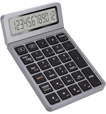 Jectse Pavé Numérique Calculatrice, Clavier de Saisie avec Grand écran LCD 12 Chiffres, for Bureau, comptabilité, Caisse, école (Gris foncé)