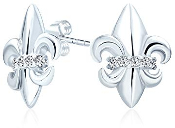 Spirituelles Altes Symbol Lilienblume Fleur De Lis Pave CZ Akzent Fleur De Lis Ohrstecker Für Frauen Männer Leichtgewicht CZ Akzent .925 Sterlingsilber