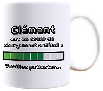 Mug personnalisable avec un prénom - Chargement caféiné - Tasse en céramique, 25 cl - Cadeau original, cadeau anniversaire, cadeau de Noël