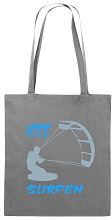 Comedy Bags - Kite Surfen - Motiv 3 - Jutebeutel - Lange Henkel - 38x42cm - Farbe: Dunkelgrau/Eisblau-Blau