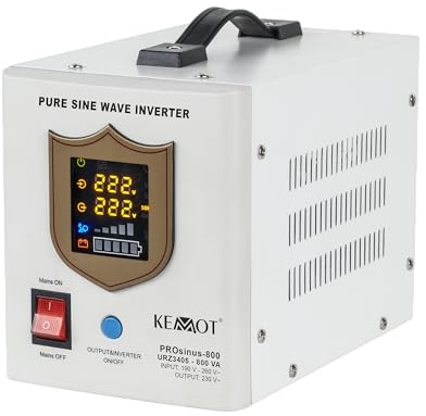 Nödströmförsörjning KEMOT PROsinus-800URZ3405 inverterare ren sinus laddningsfunktion 12 V 230 V 800 VA/500 W, vit