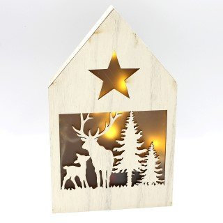 WB wohn trends Dekohaus mit LED ~ Zwei Elche, hell ~ leuchtende Weihnachts-Deko aus Holz ~ 21 x 13 x 3 cm