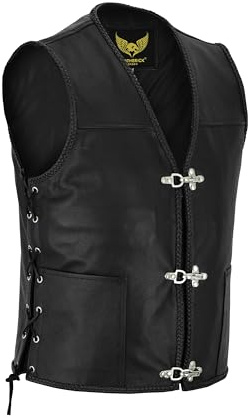 Leatherick Gilet da motociclista in vera pelle stile amo da pesca da uomo