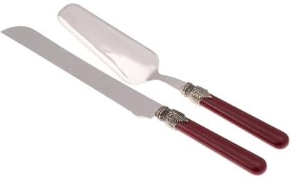 Rivadossi Sandro 1602D08 Set di Pala e Coltello per Torta, 2 Pezzi-Classic-100% Made in Italy, Artigianalità e Design, Acciaio Inox 18/10, Bordeaux