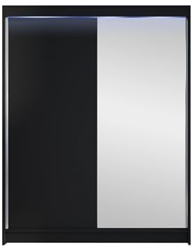 Mirjan24 Kleiderschrank Metropolis I mit Spiegel, Schwebetürenschrank mit Kleiderstange und Einlegeboden, Garderobe, Schlafzimmerschrank (Schwarz, mit RGB LED Beleuchtung)