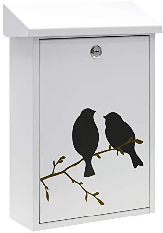 ARREGUI Premium E5601-BIR Cassetta Postale Individuale in Acciaio con Serigrafia Decorativa Birds, Dimensione M (DIN A4 e Riviste), Bianco