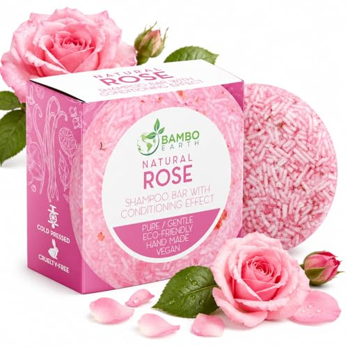 Solid Shampoo Bar & Conditioner Effekt Haarseife - Natürliche Shampoo Bars für Haar mit pflanzlichen ätherischen Ölen und Zero Waste biologisch abbaubare Verpackung (Rose)