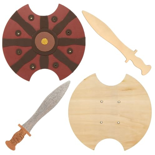 Baker Ross FE458 Gladiator Wooden Swords and Shields - Pack of 2, Wooden Set, Paintable, Costume Accessory, Dress Up