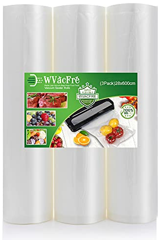 WVacFre 3 Vakuumfolienrollen 28x600cm Sous Vide Lebensmittel | BPA-frei,LFGB,Kochfest und Sous Vide Gefrierbeutel,Profi Vakuumierbeutel Lebensmittel