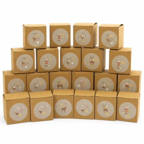 Adventskalender zum Befüllen Selbstbefüllen mit 24 Schachteln mit Zahlenaufklebern, DIY-Adventskalender zum Basteln