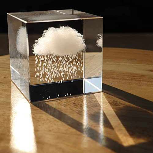Crrezhai 3D Kristall Wolken Die Regen Regen Wolke Würfel 6cm Glas Dekoration für Zuhause & Büro Tischdekoration Deko Glas Personalisiertes Gravur Geschenk