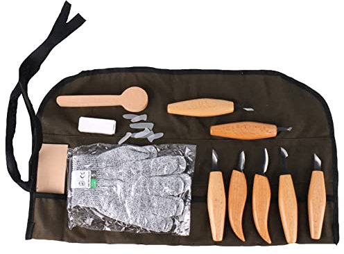 DOPORA 12PCS Deluxe Wood Carving Kit - Set di coltelli per intaglio del legno - Set di utensili intaglio del cucchiaio - Kit di coltelli Whittling - Kit lavorazione del legno Kit di strumenti