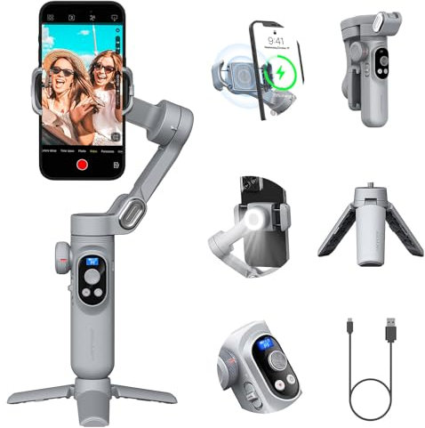 Professional Gimbal Stabilizer for Smartphone w/Wireless Charging OLED Display LED Light Focus Wheel, 3-Axis Phone Gimbal Stabilizer for iPhone16 15 14 13 Pro/Max/Xs Galaxy S23-AOCHUAN SMART X Pro