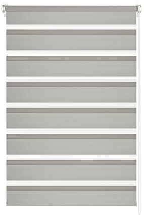 GARDINIA Doppelrollo EASYFIX, Duo-Rollo, Seitenzugrollo, Transparente und blickdichte Streifen, Stufenlos verstellbar, 120 x 150 cm, Hellgrau