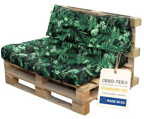 Bielik Coussins de Palette 120 x 80 Set de 2 pièces pour Meubles en Palette| Coussins de Palette Euro imperméables Made in EU | canapé en Palette matelassé Complet (Noir + Vert Feuilles)