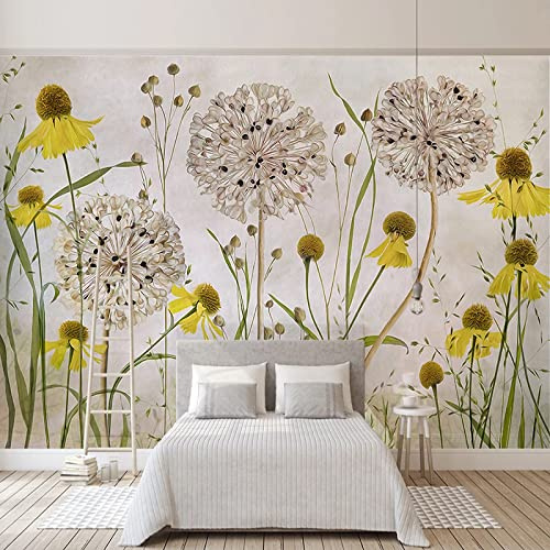 Carta Da Parati Personalizzata 3D Murales Pastorale Dipinto A Mano Girasole Fiore Di Tarassaco Camera Dei Bambini Decorazione Camera Da Letto Fotomurale 200Cm(W)×140Cm(H)