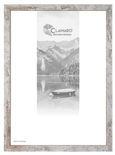 CLAMARO 'COLLAGE' Bilderrahmen 13x11 handgefertigt nach Maß | Vintage Weiss | Moderner eckiger MDF Holzbilderrahmen inkl. Acrylglas, Rückwand und Aufhänger (querformat & hochkant)