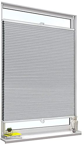 DLLY Verdunkelungs Wabenplissee, Plissee Fensterrollo Jalousie, Waben-plissee Von Oben Nach Unten, Faltrollo Klemmfix, Wabenplissee Mit 20-120cm Breite,Grey-85x200cm/33.5 * 78.7in