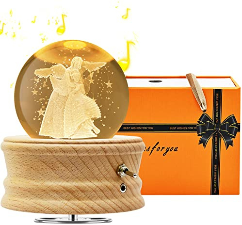 Sentasi - Caja de música con Bola de Cristal 3D, Caja de música giratoria de 360° y proyección de luz cálida para niños, Adultos, Boda, Mejor Amigo