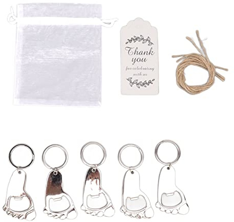 Jeanoko 24 Set Baby Footprint Portachiavi Bomboniere con Sacchetti di Organza Etichette di Ringraziamento Rope Baby Kids Shower Favors per Baby Boys Girls Shower Party