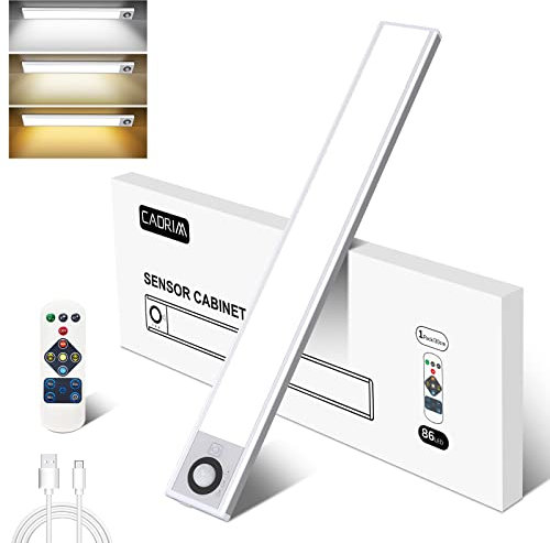 Cadrim Luz LED Armario Magnética con Sensor Movimiento 86 LED,Luz de Armario Inalámbrica Brillo Regulable con 3 Colores,Luz LED Adhesiva USB Recargable 2000mAh para Pasillo,Escaleras,Cocina-30cm 1pcs