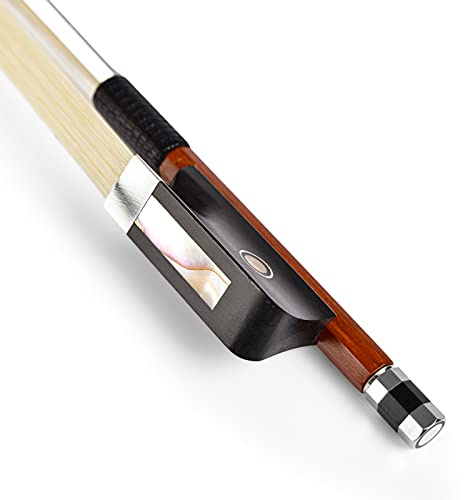 WinsterBow Arco de violín de ébano de madera de Brasilwood para violonchelo, tamaño completo, rana de ébano con crin de caballo natural (arco de viola 1/2)