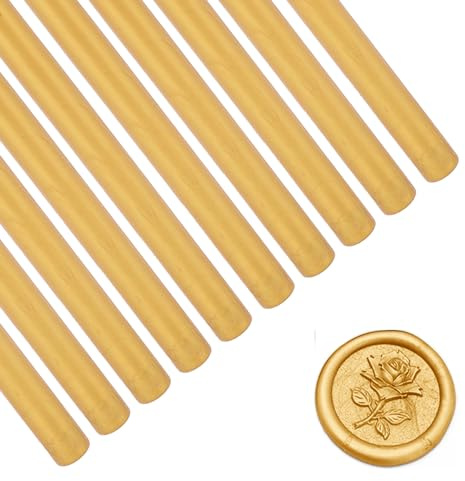 Tissting 10 Stück Klebepistole Siegelwachs Sticks 10cm x 7mm Rauchfrei Heißsiegel Siegellack Stick Runde Retro Wachs Sticks für Hochzeit Einladungen Umschläge Karten Grußkarten(Gold)